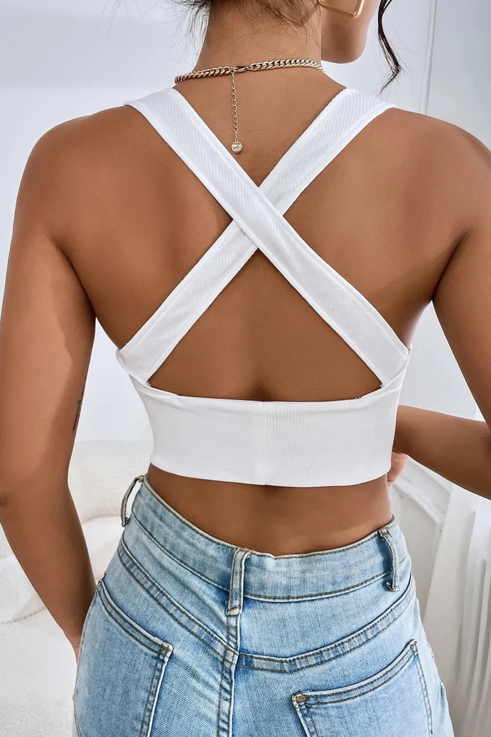ieg™ Kadın Siyah Çapraz Sırt Detaylı Şık Crop Top Büstiyer