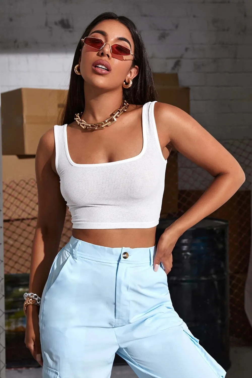 ieg™ Kadın Beyaz Kalın Askılı Crop Top Büstiyer