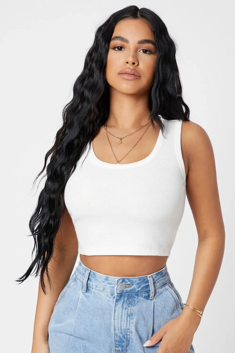 ieg™ Kadın Beyaz Kare Yaka Crop Top Bluz