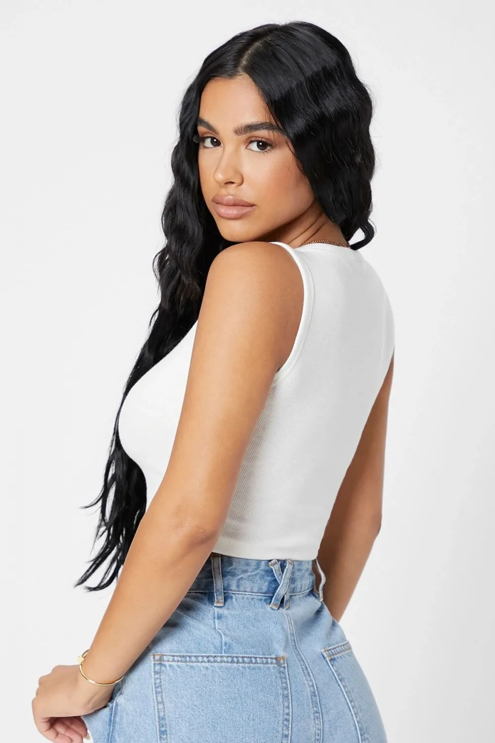 ieg™ Kadın Beyaz Kare Yaka Crop Top Bluz