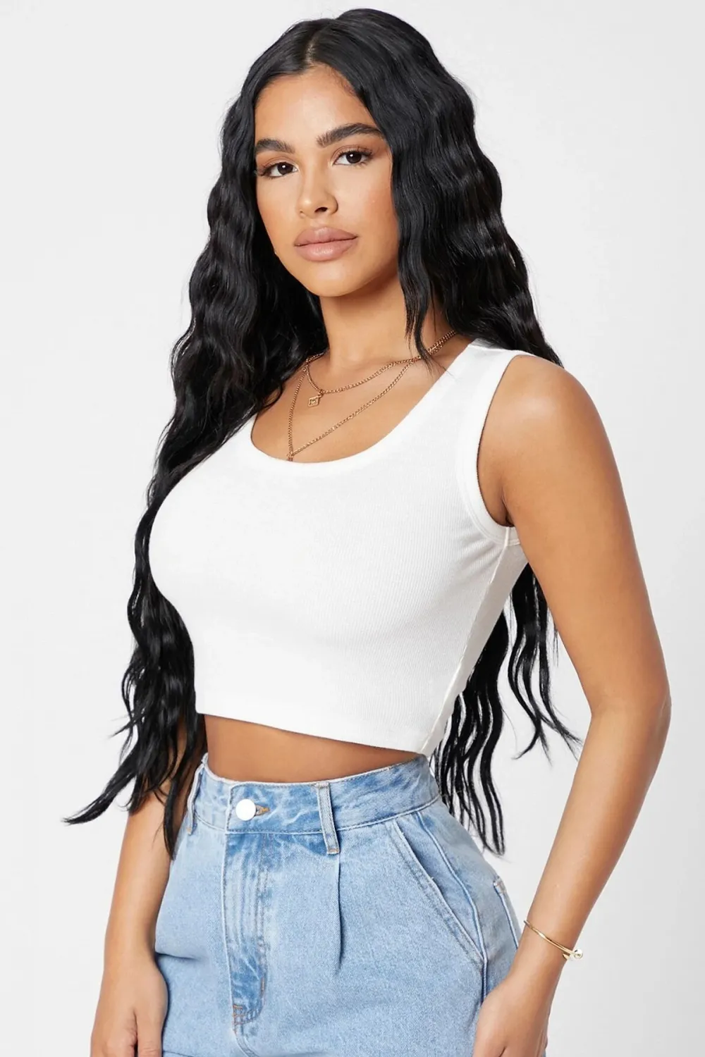 ieg™ Kadın Beyaz Kare Yaka Crop Top Bluz