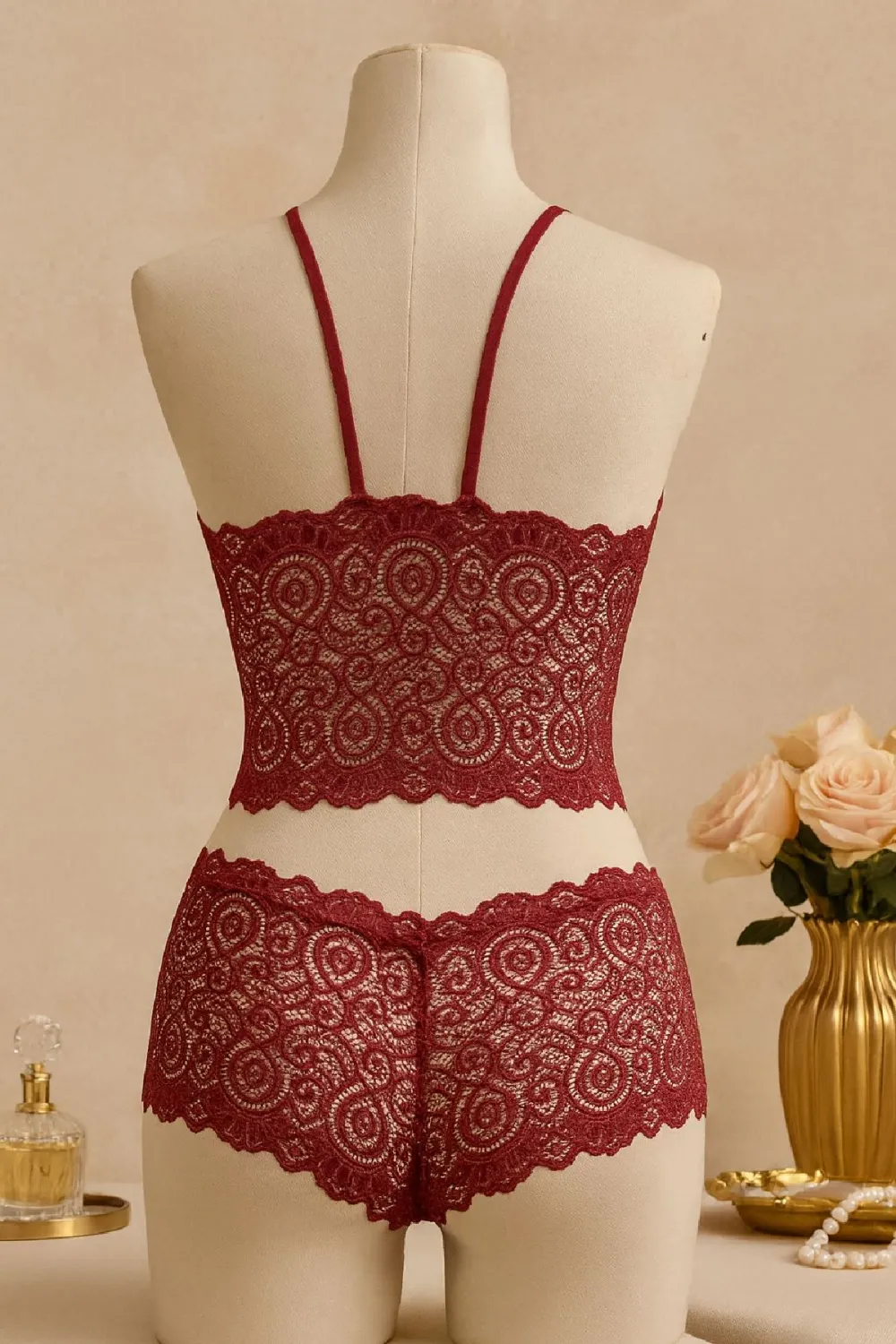 ieg™ Kadın Bordo Dantel Bralet Şort Takımı – Asil ve Sofistike İç Giyim