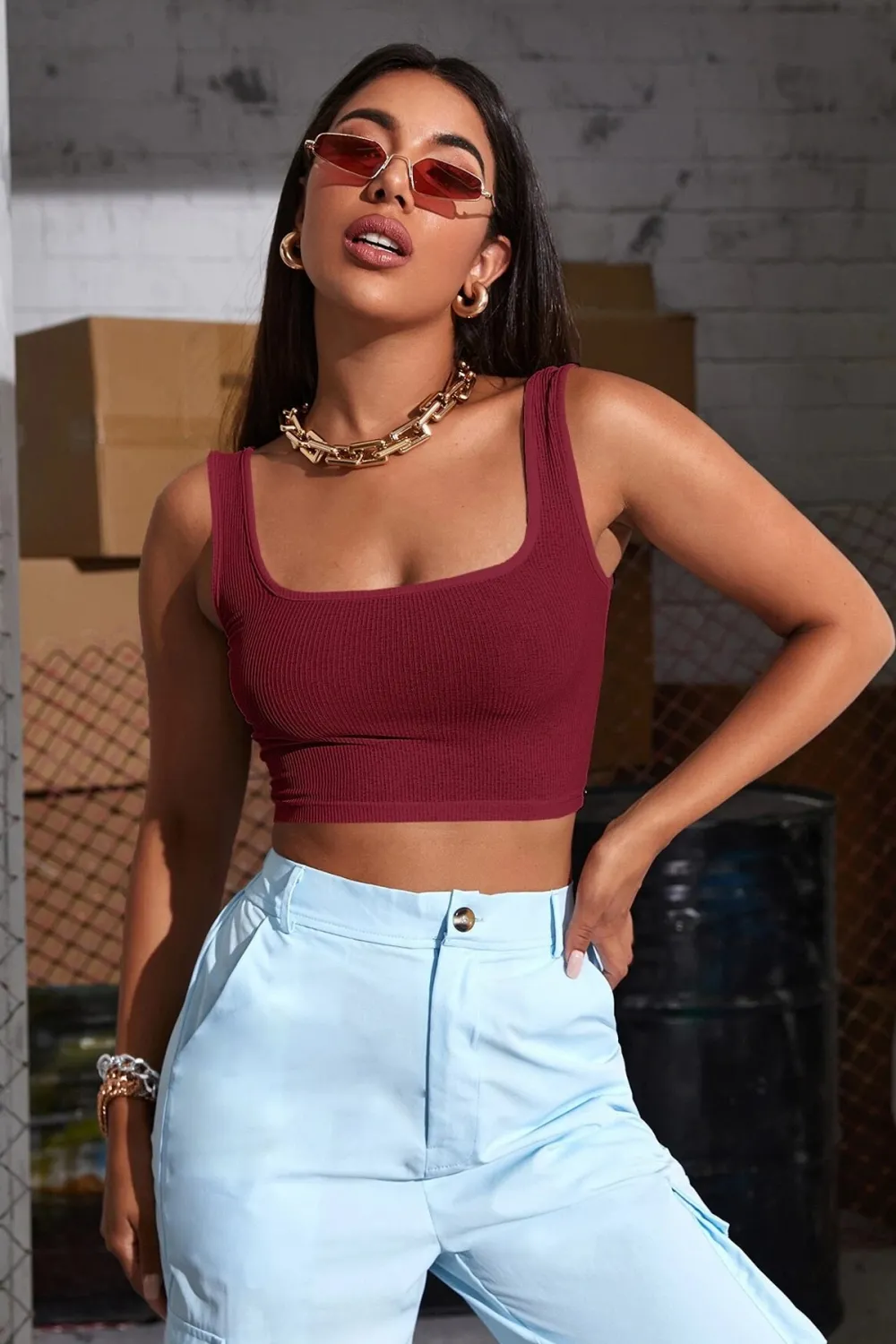 ieg™ Kadın Bordo Kalın Askılı Crop Top Büstiyer