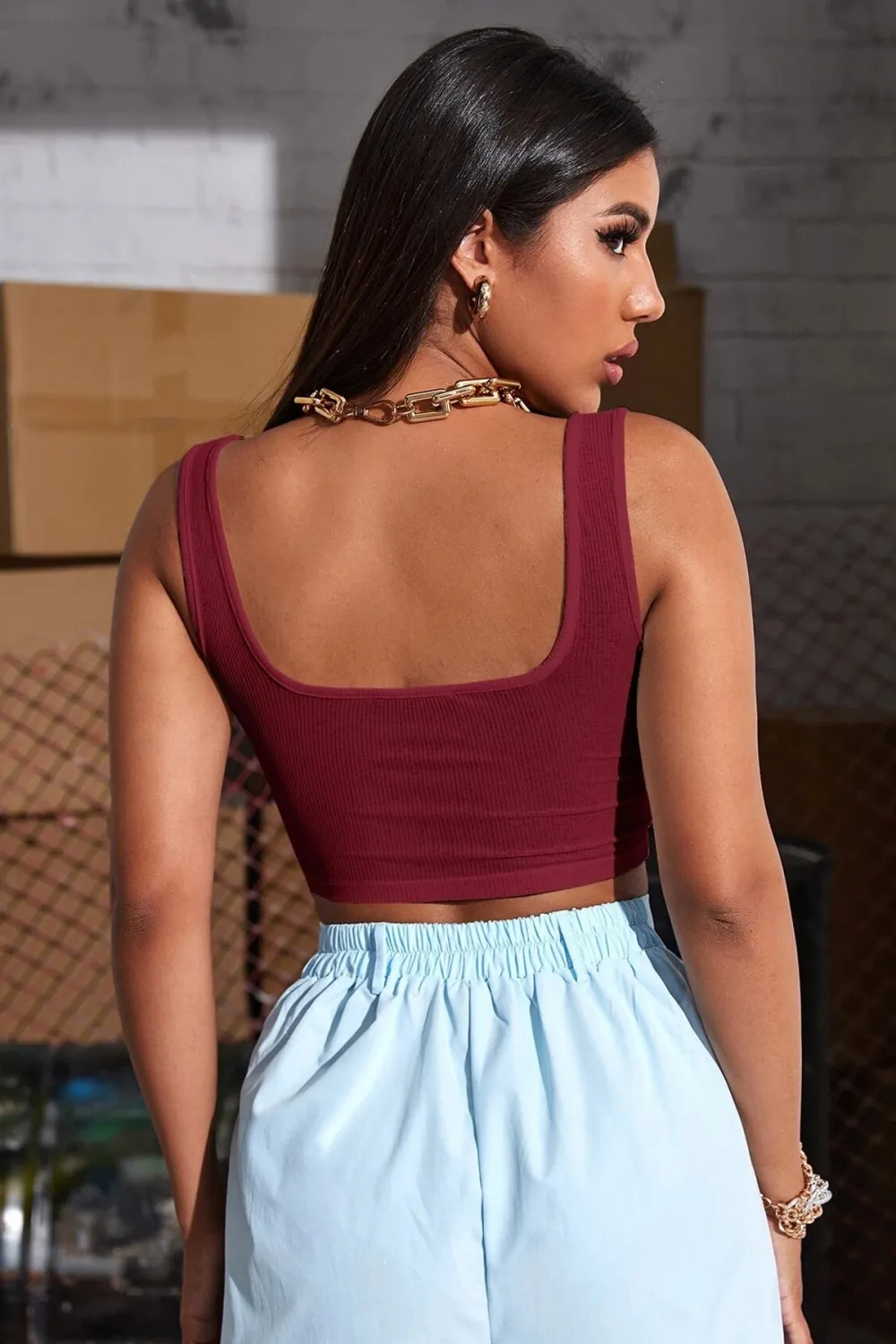 ieg™ Kadın Bordo Kalın Askılı Crop Top Büstiyer