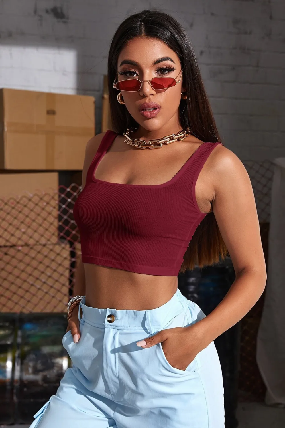 ieg™ Kadın Bordo Kalın Askılı Crop Top Büstiyer