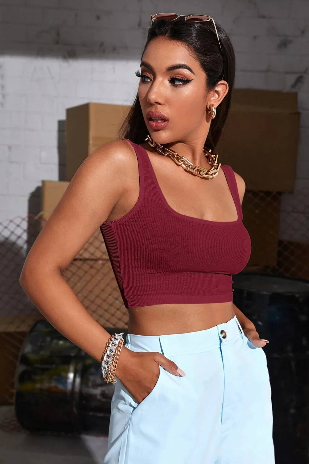 ieg™ Kadın Bordo Kalın Askılı Crop Top Büstiyer