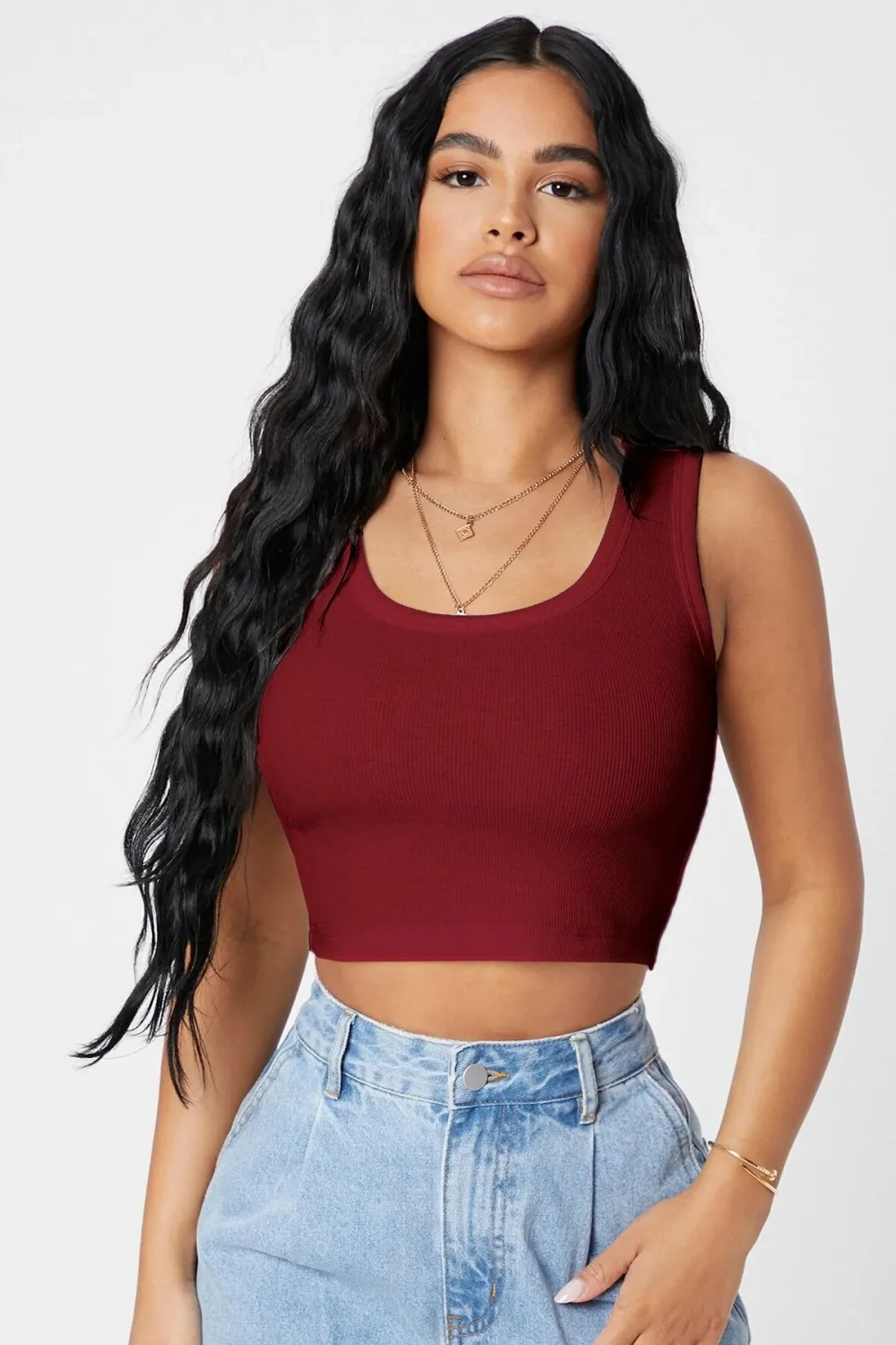 ieg™ Kadın Bordo Kare Yaka Crop Top Bluz