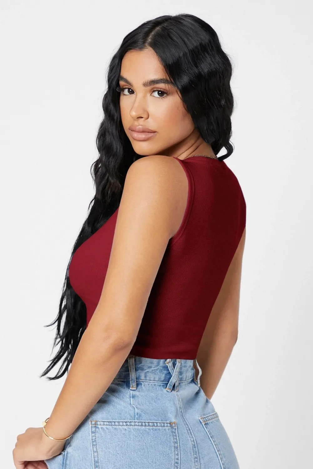 ieg™ Kadın Bordo Kare Yaka Crop Top Bluz