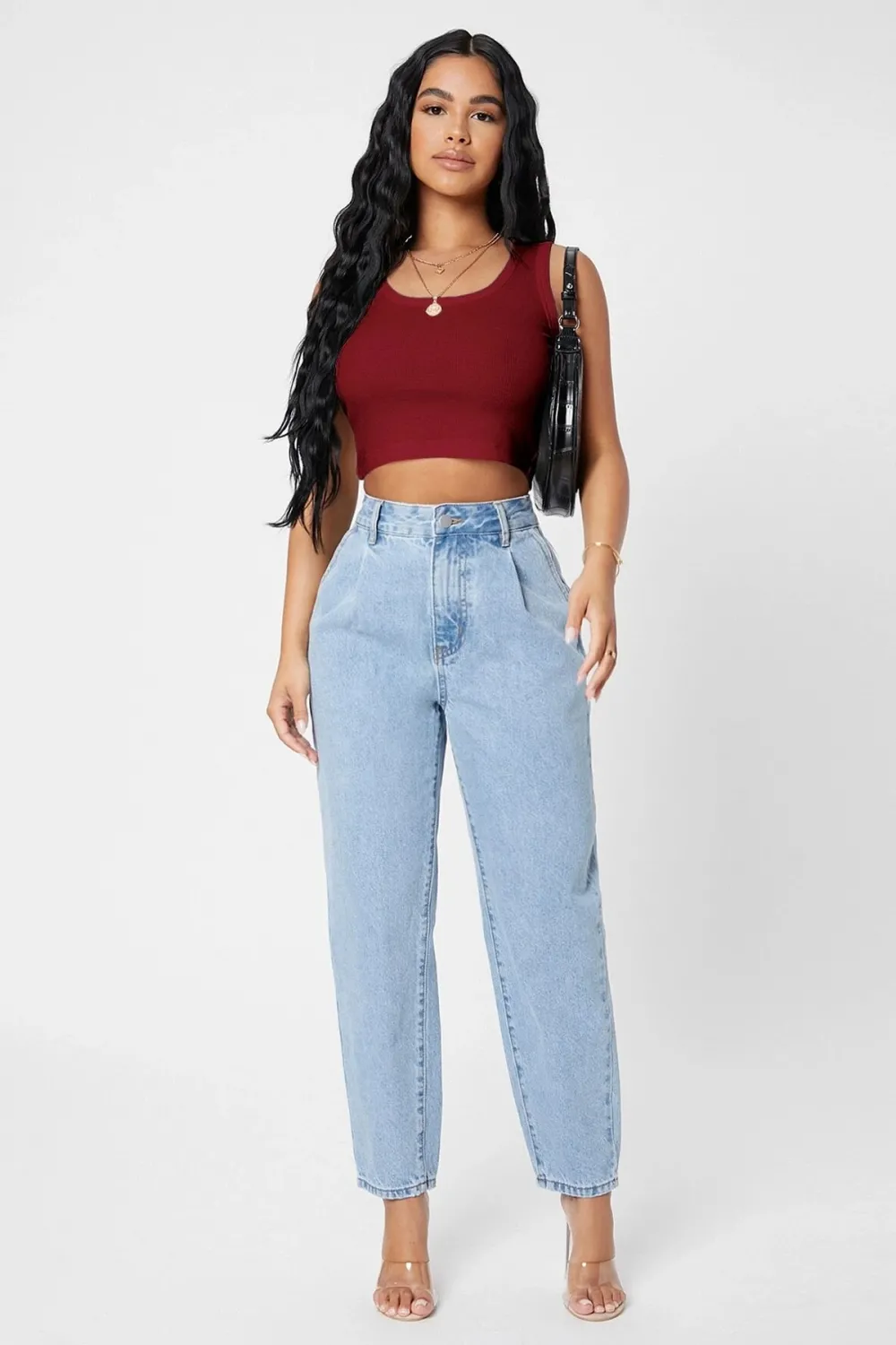 ieg™ Kadın Bordo Kare Yaka Crop Top Bluz