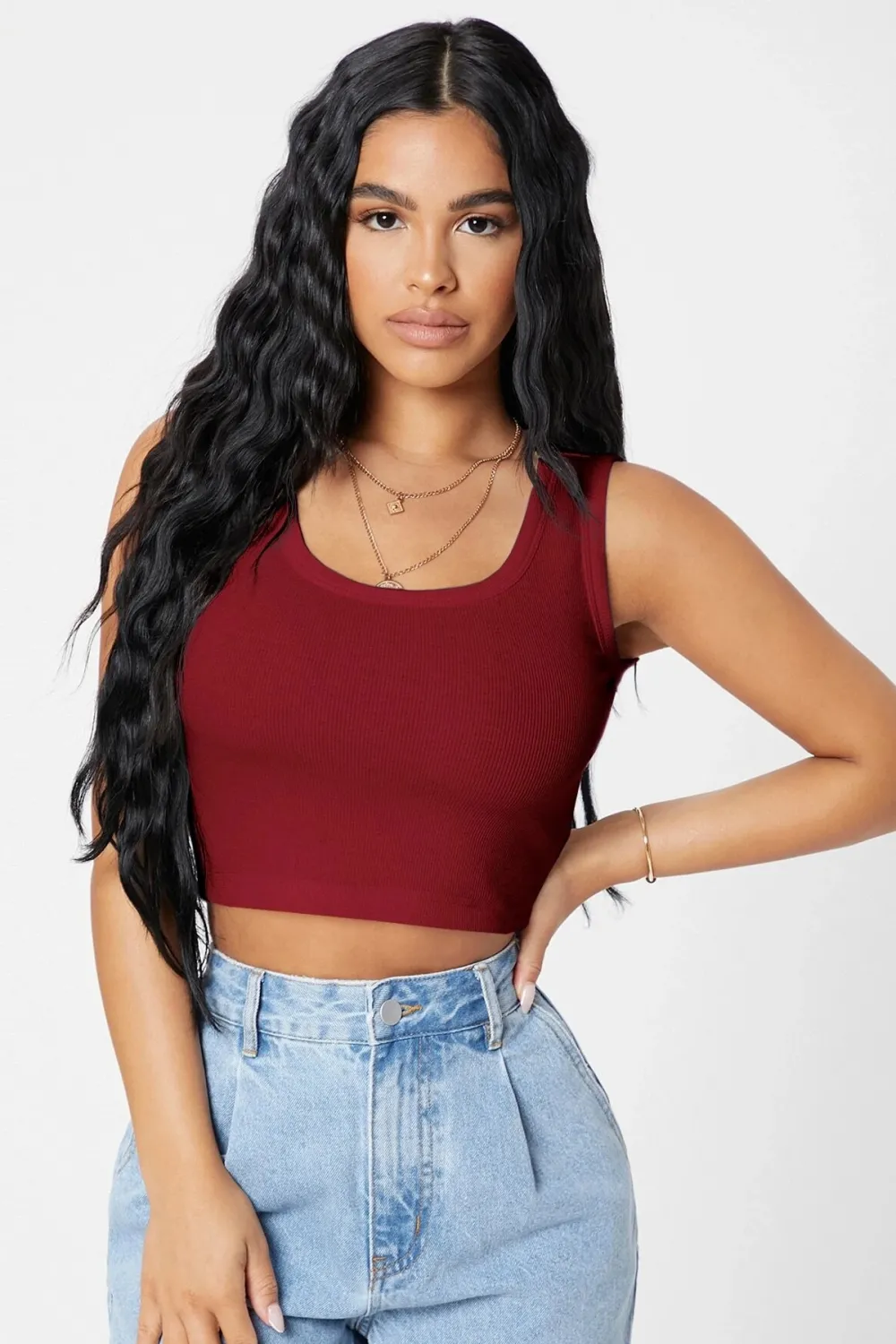 ieg™ Kadın Bordo Kare Yaka Crop Top Bluz