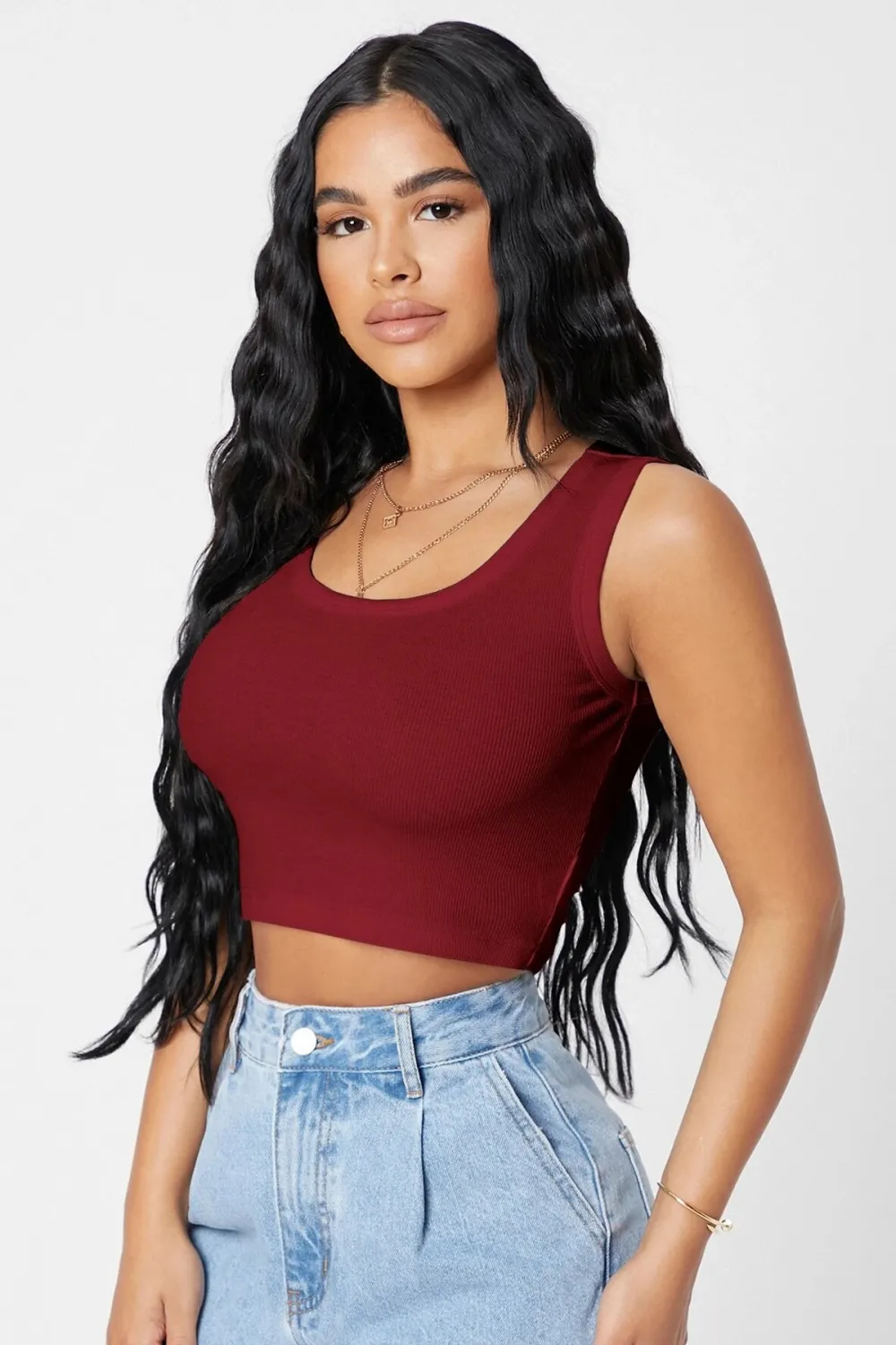 ieg™ Kadın Bordo Kare Yaka Crop Top Bluz
