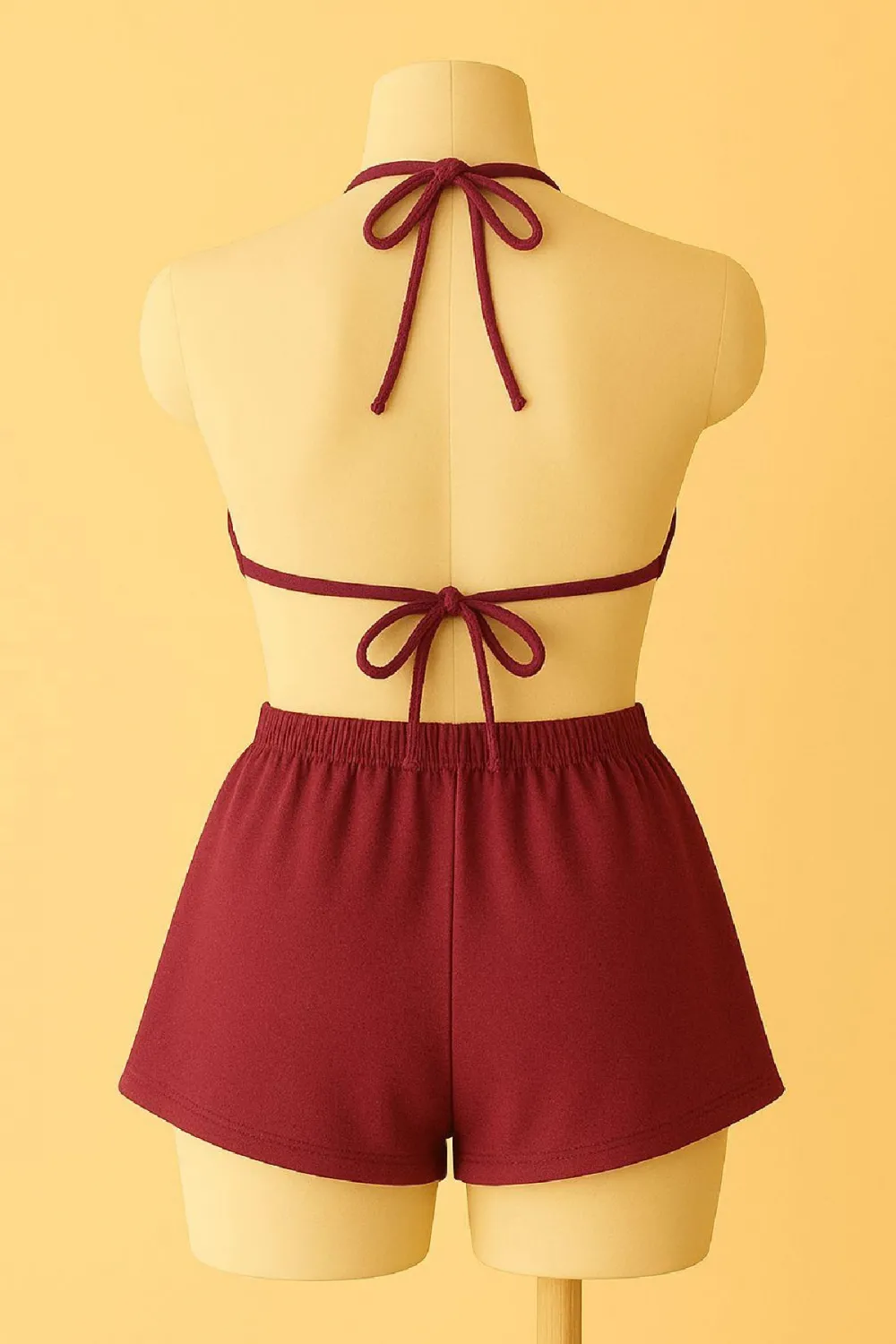 ieg™ Kadın Bordo Şortlu Belden ve Boyundan Bağlamalı Bikini Takımı