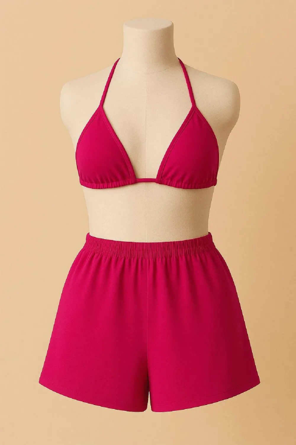 ieg™ Kadın Fuşya Şortlu Belden ve Boyundan Bağlamalı Bikini Takımı