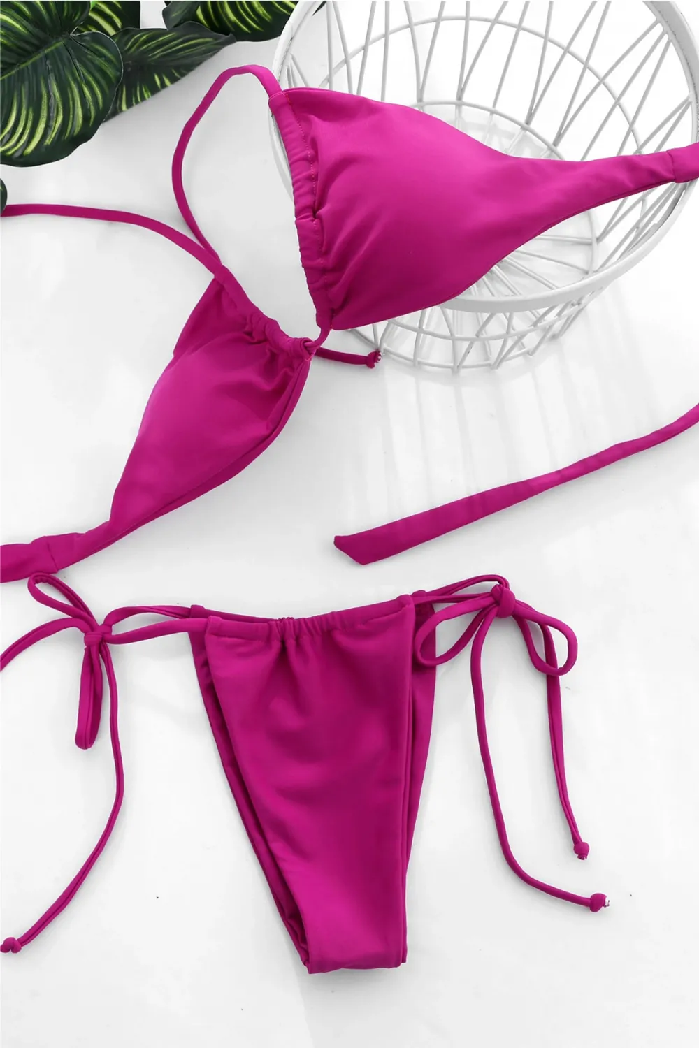 ieg™ Kadın Fuşya Yandan Bağlamalı Tangalı Üçgen Bikini Mayo Takımı