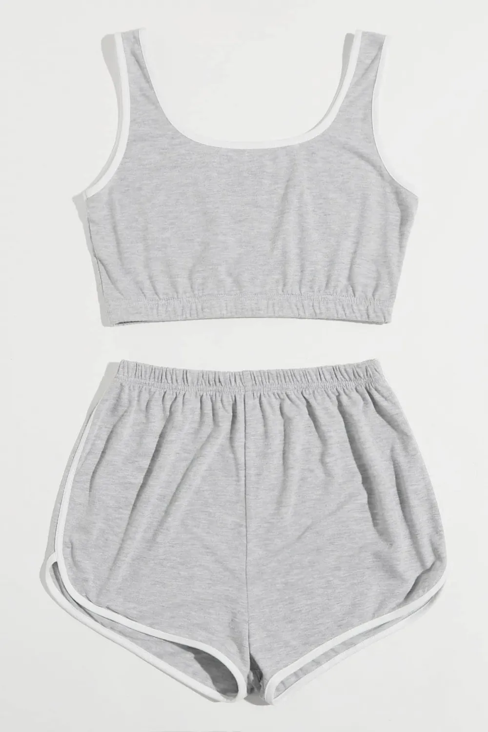 ieg™ Kadın Gri Askılı Crop Top ve Şortlu Gecelik Takım