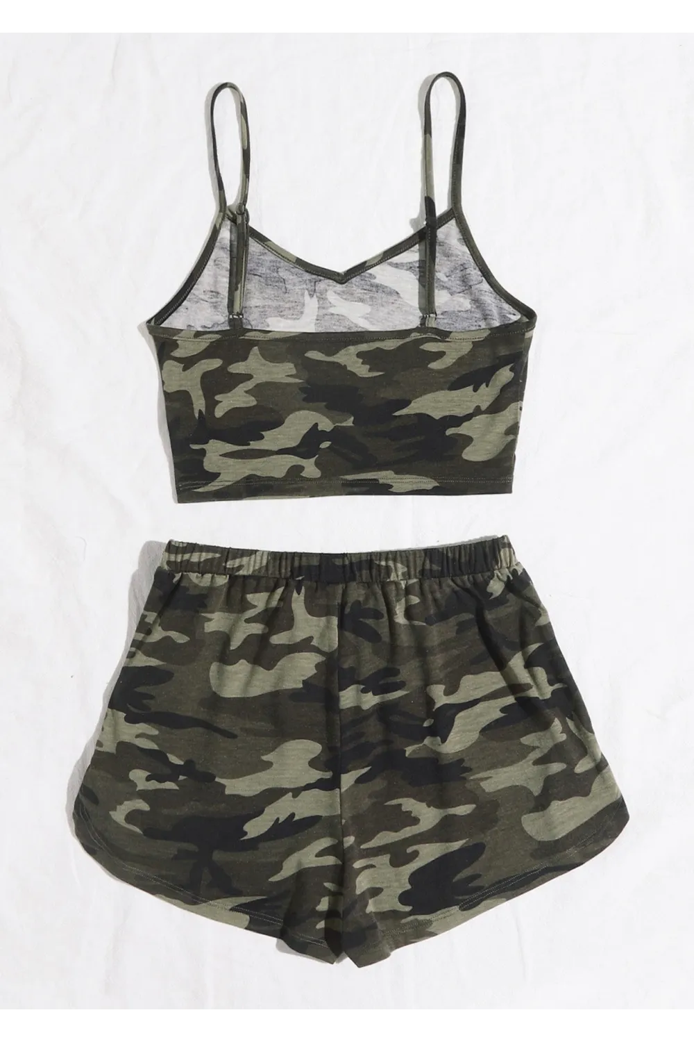 ieg™ Kadın Kamuflaj Desenli Askılı Crop Top ve Şortlu Gecelik Takım