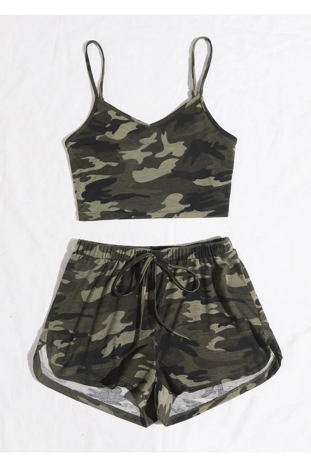 ieg™ Kadın Kamuflaj Desenli Askılı Crop Top ve Şortlu Gecelik Takım