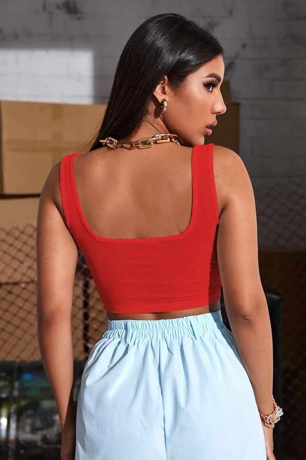 ieg™ Kadın Kırmızı Kalın Askılı Crop Top Büstiyer