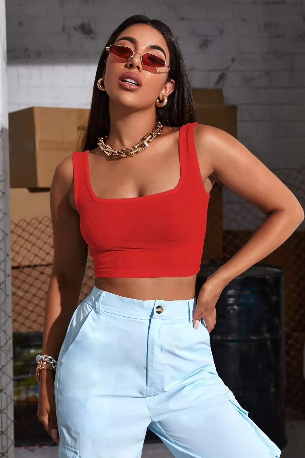 ieg™ Kadın Kırmızı Kalın Askılı Crop Top Büstiyer