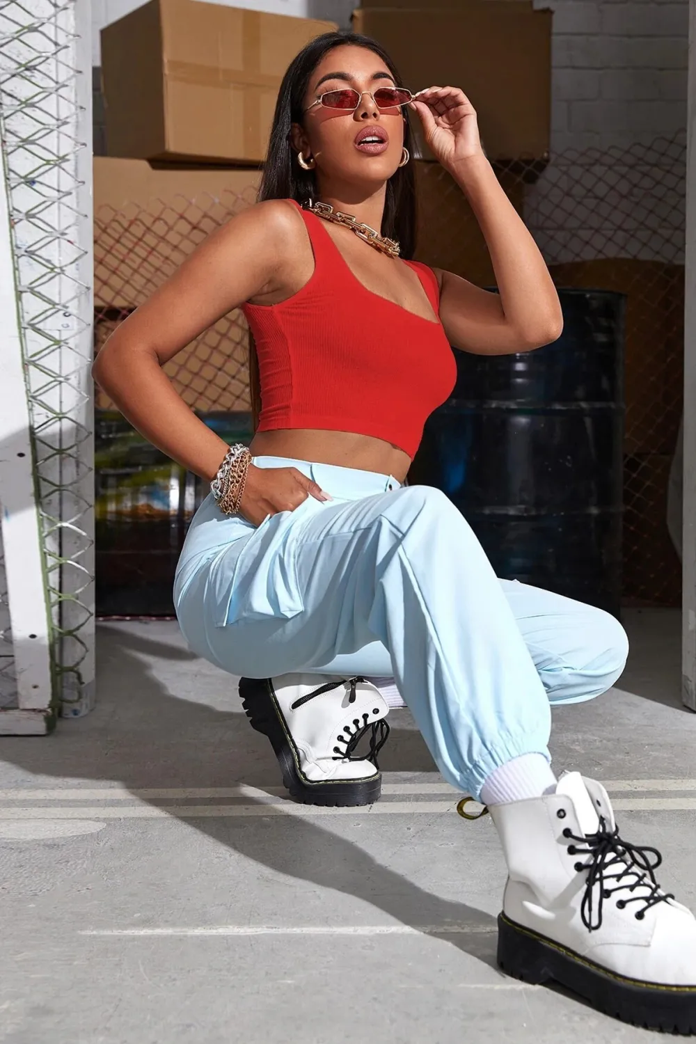 ieg™ Kadın Kırmızı Kalın Askılı Crop Top Büstiyer