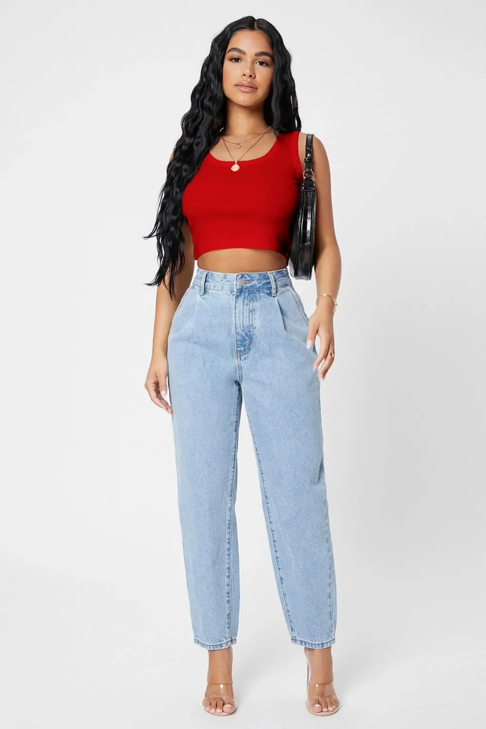 ieg™ Kadın Kırmızı Kare Yaka Crop Top Bluz