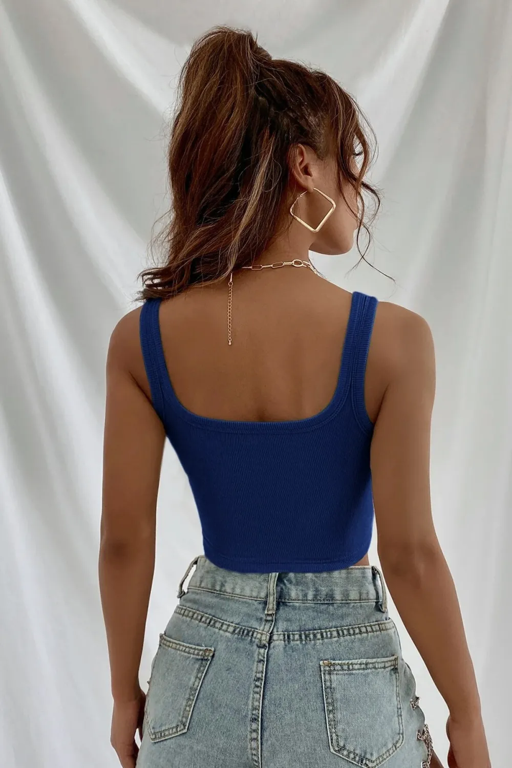 ieg™ Kadın Lacivert Kalın Askılı Crop Top Büstiyer