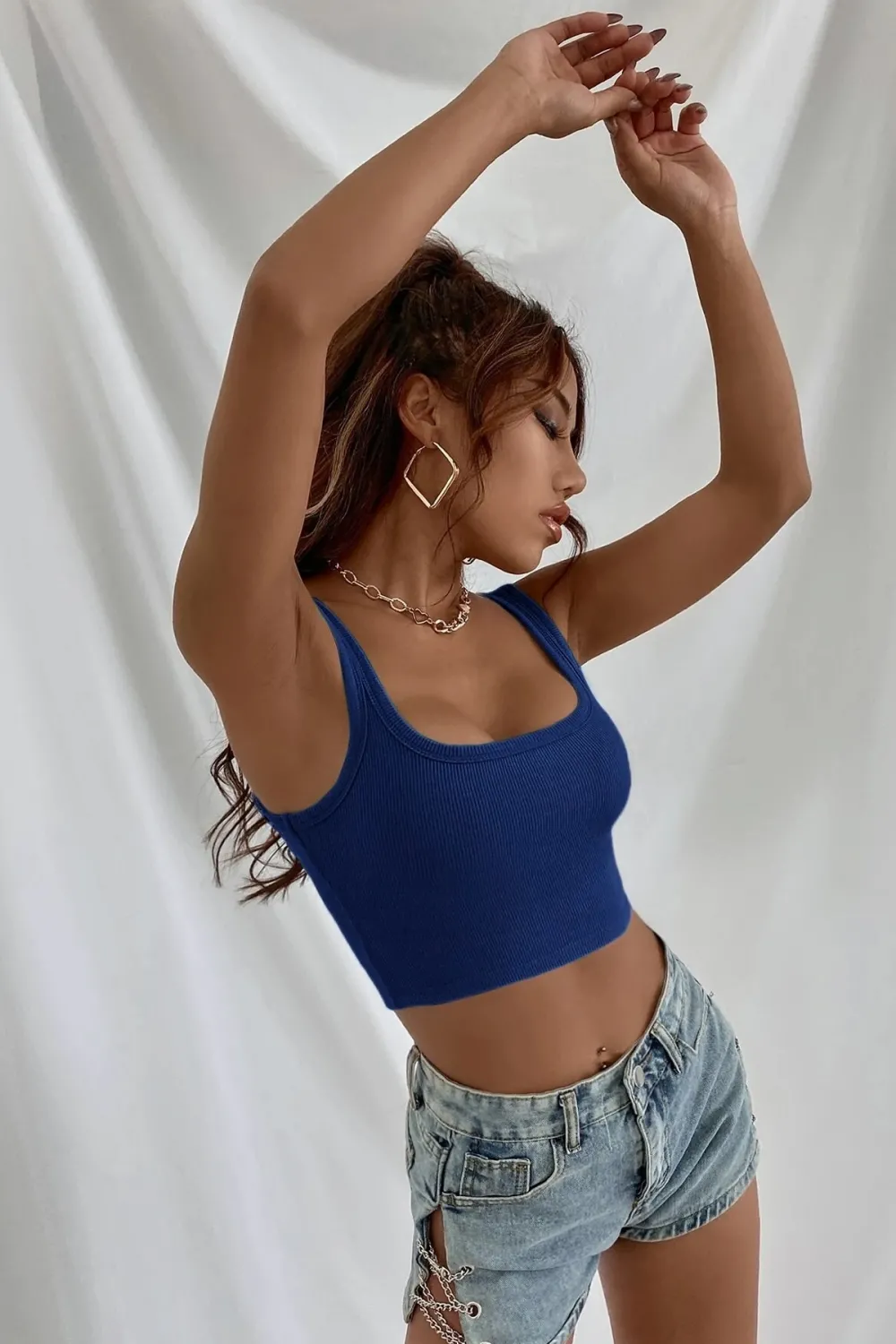 ieg™ Kadın Lacivert Kalın Askılı Crop Top Büstiyer