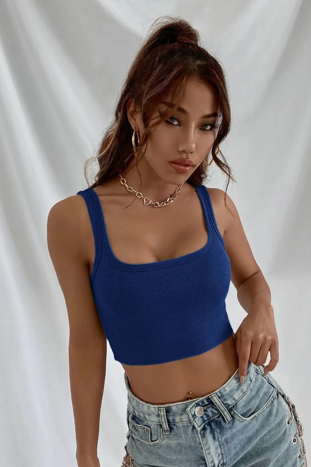 ieg™ Kadın Lacivert Kalın Askılı Crop Top Büstiyer