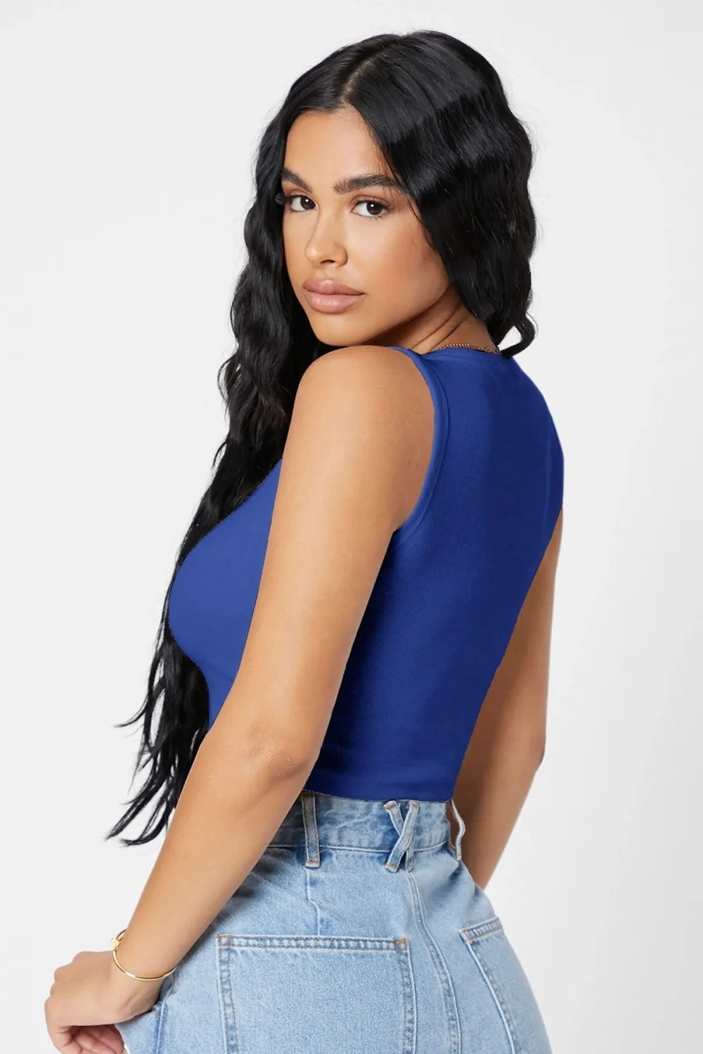 ieg™ Kadın Lacivert Kare Yaka Crop Top Bluz