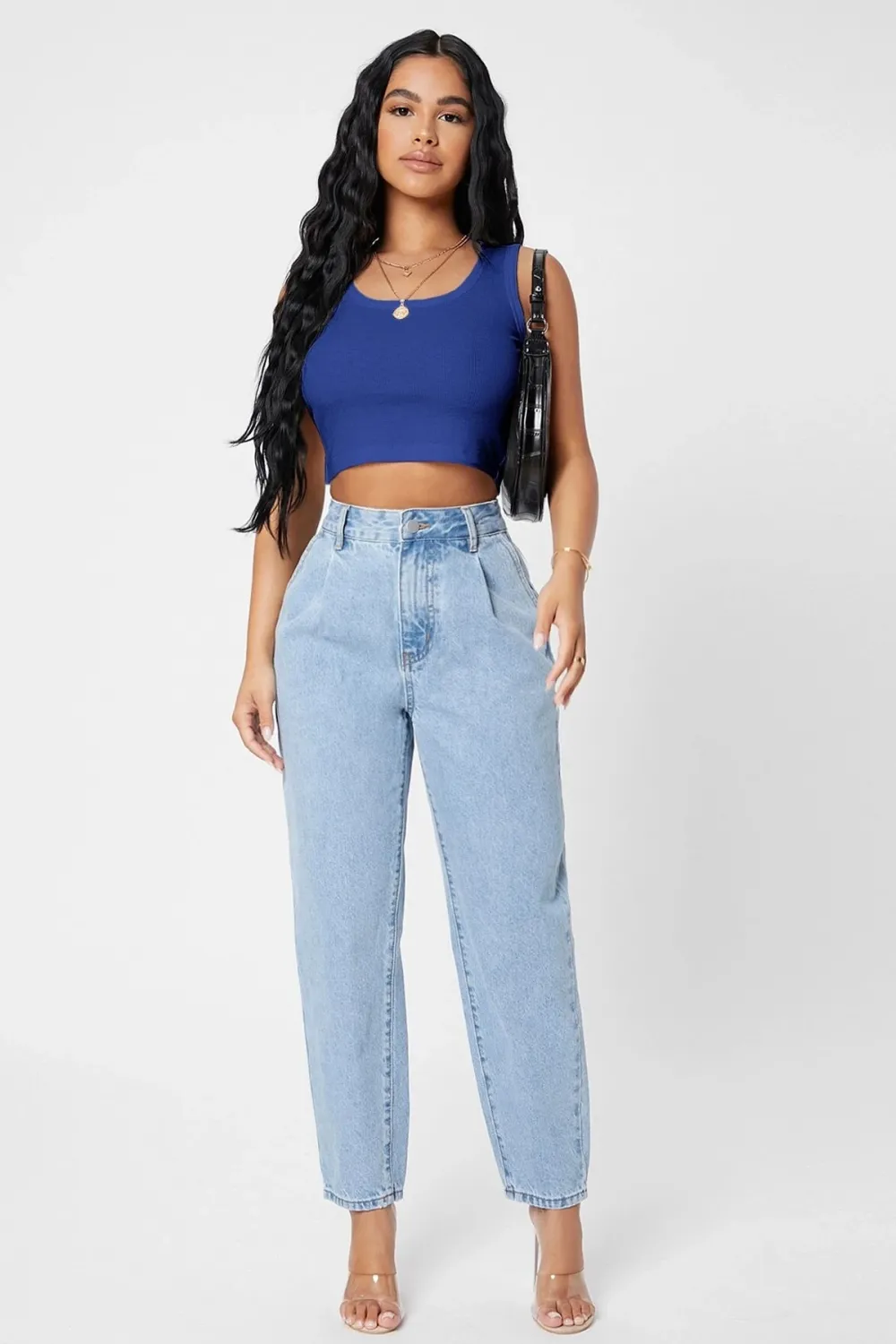 ieg™ Kadın Lacivert Kare Yaka Crop Top Bluz