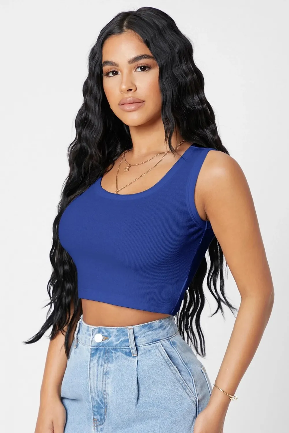 ieg™ Kadın Lacivert Kare Yaka Crop Top Bluz