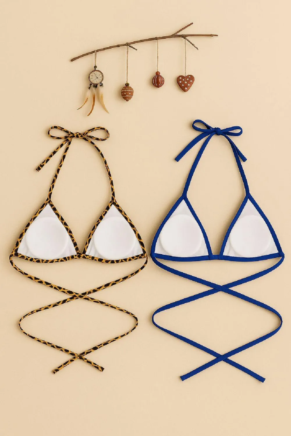 ieg™ Kadın Leopar Desenli ve Mavi Minimal Kesim Üçgen Bikini Üstü