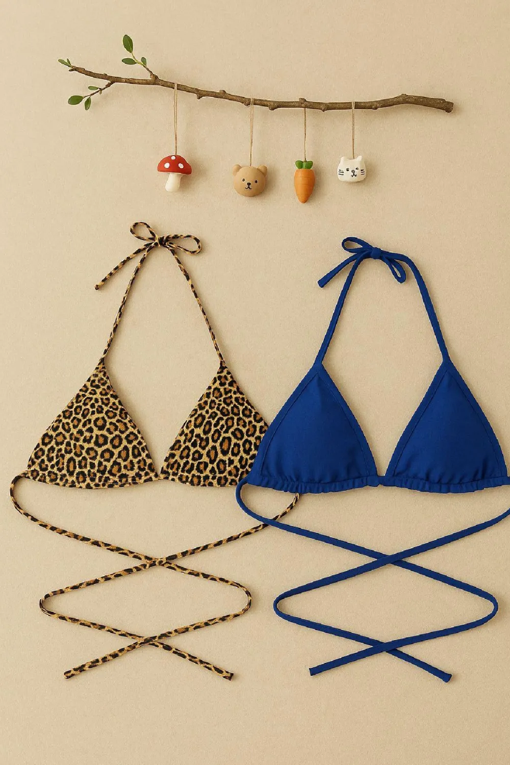 ieg™ Kadın Leopar Desenli ve Mavi Minimal Kesim Üçgen Bikini Üstü