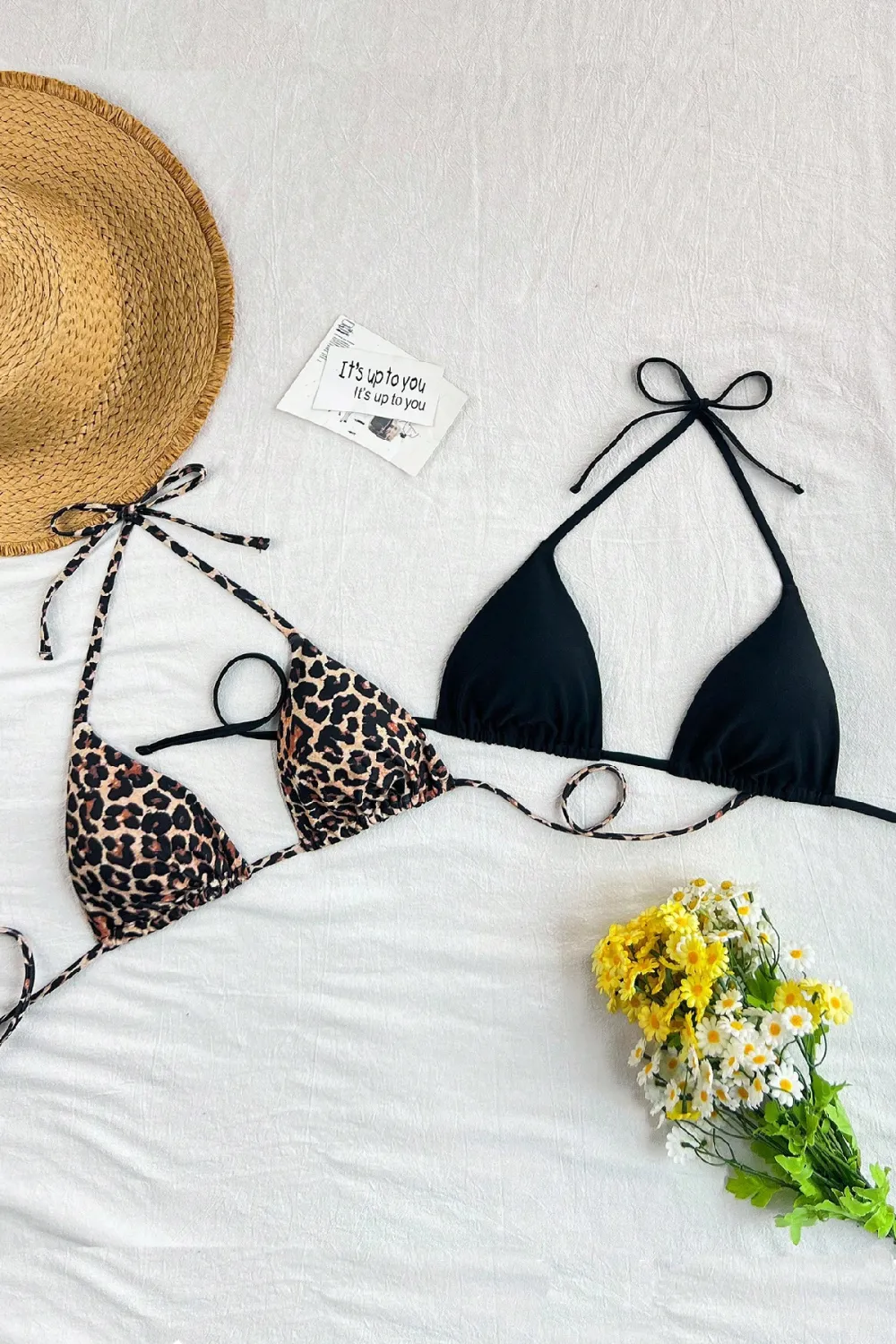 ieg™ Kadın Leopar Desenli ve Siyah Minimal Kesim Üçgen Bikini Üstü