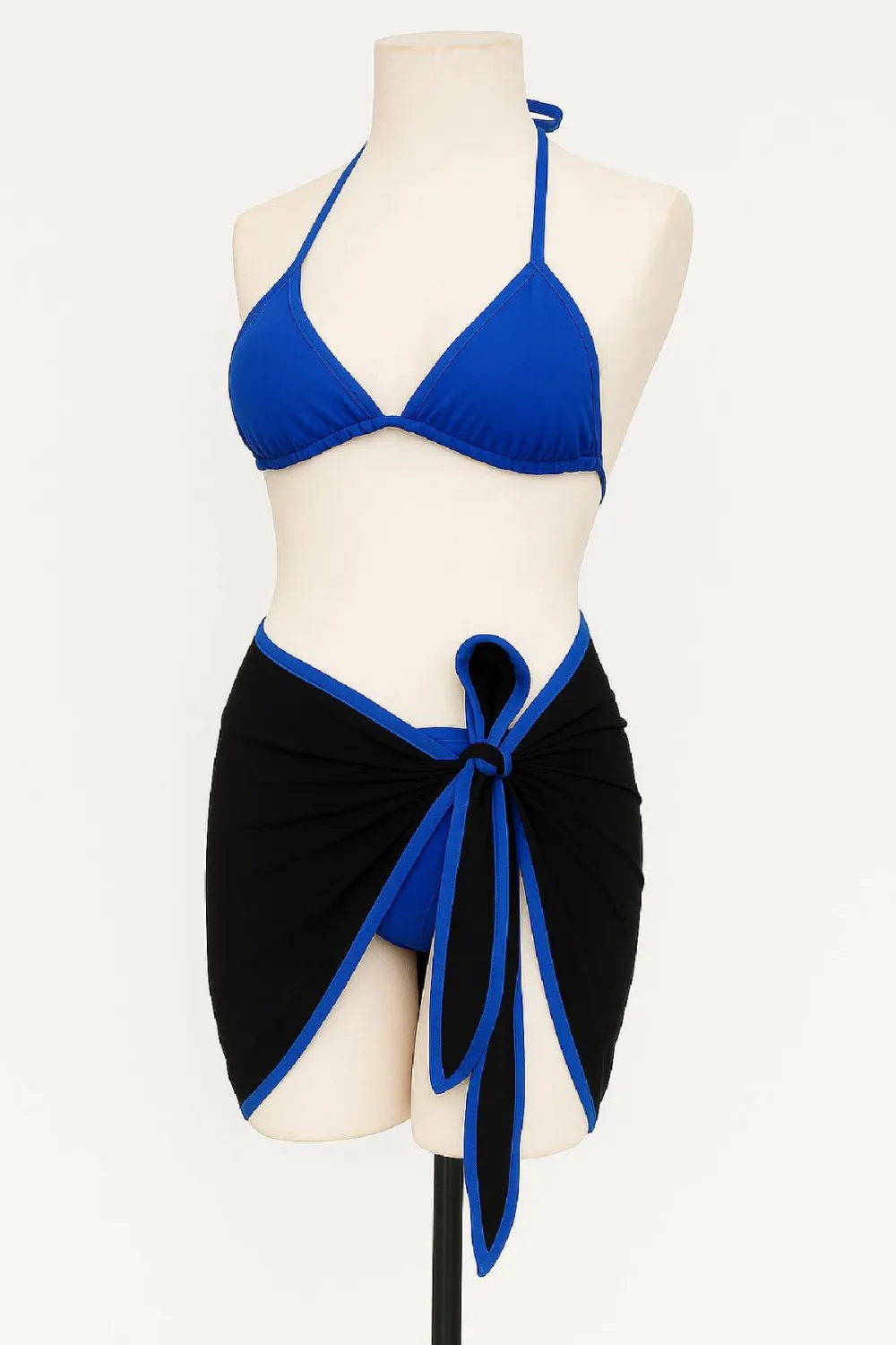 ieg™ Kadın Mavi Pareolu Yandan ve Boyundan Bağlamalı 3lü Bikini Takımı