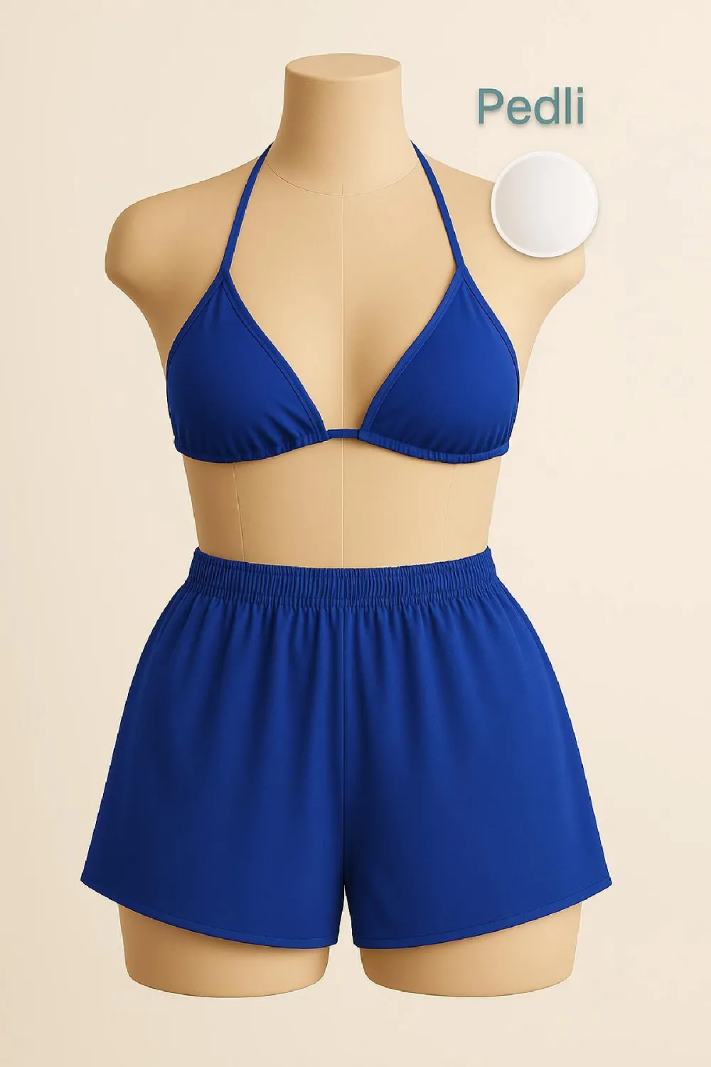 ieg™ Kadın Mavi Şortlu Belden ve Boyundan Bağlamalı Bikini Takımı