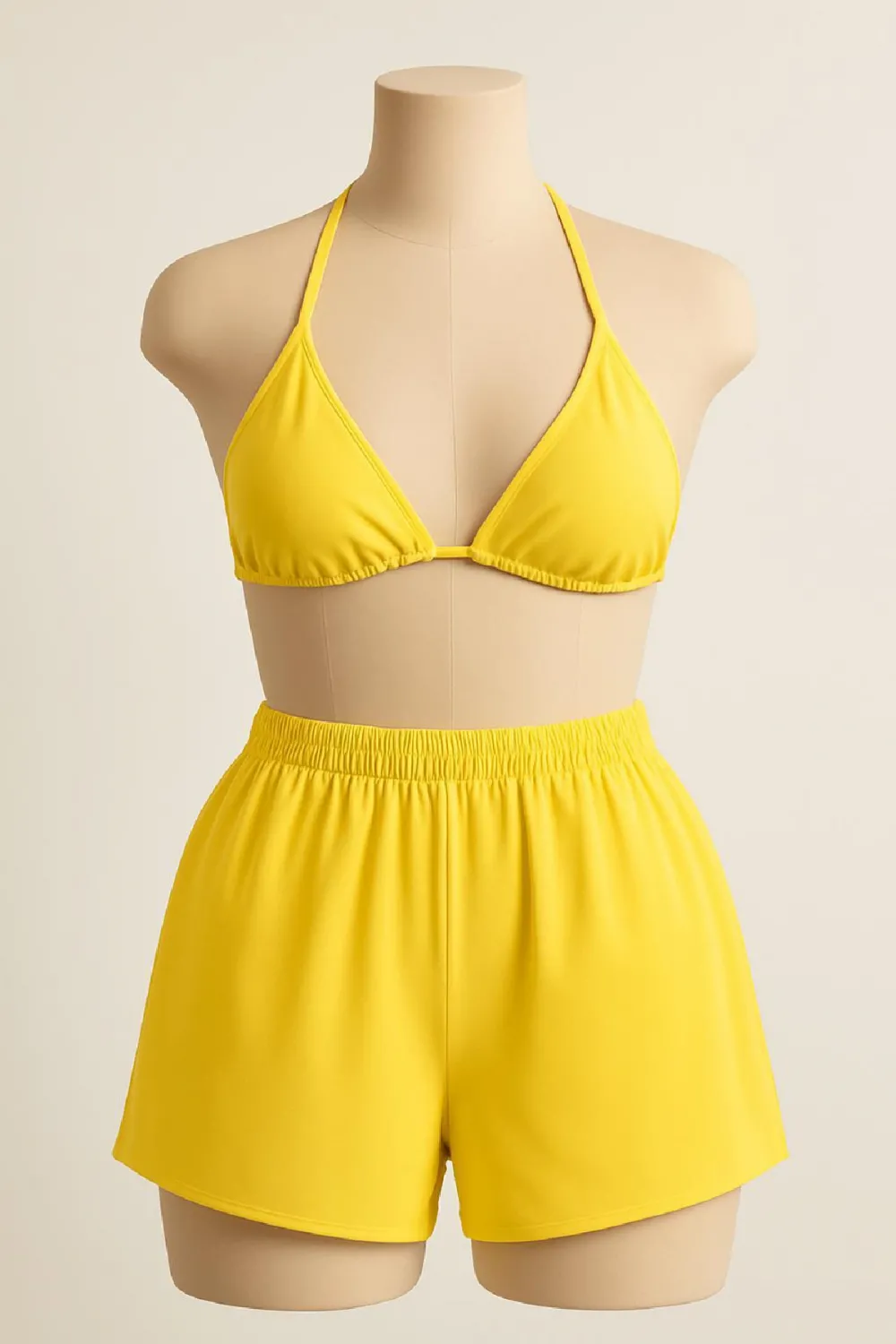 ieg™ Kadın Sarı Şortlu Belden ve Boyundan Bağlamalı Bikini Takımı