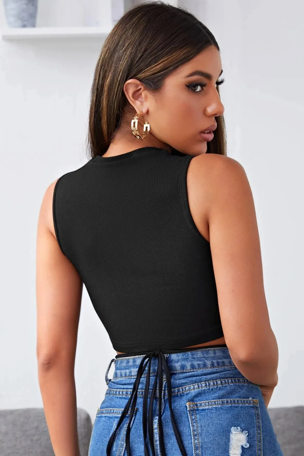 ieg™ Kadın Siyah Çapraz Bağlamalı Crop Top Büstiyer