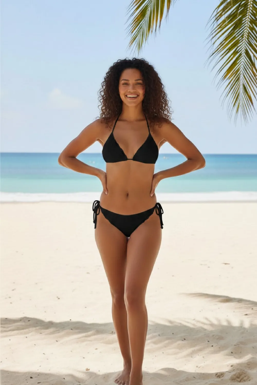 ieg™ Kadın Siyah Pedli Bel ve Boyundan Bağlamalı Dantelli Şık Bikini Takımı