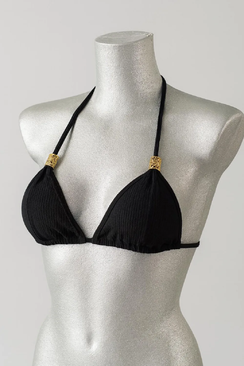 ieg™ Kadın Siyah Pedli Üçgen Bikini Üstü Halter Bağlamalı Aksesuarlı