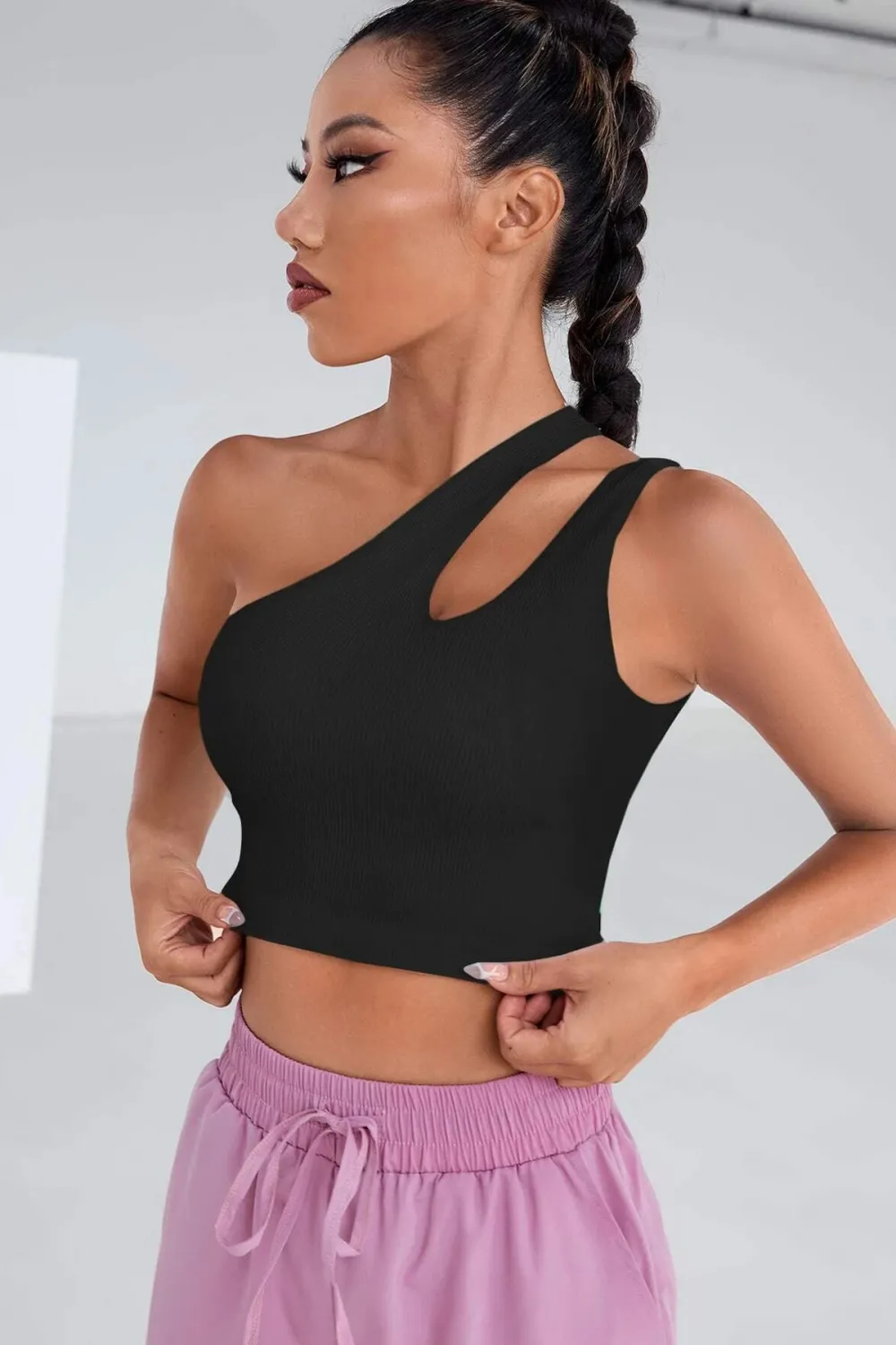 ieg™ Kadın Siyah Tek Omuz Cut Out Detaylı Crop Top Bluz