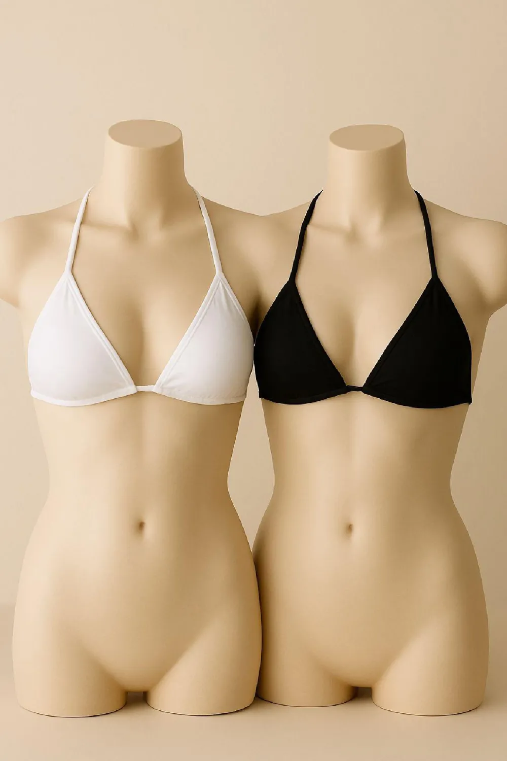 ieg™ Kadın Siyah ve Beyaz Minimal Kesim Üçgen Bikini Üstü