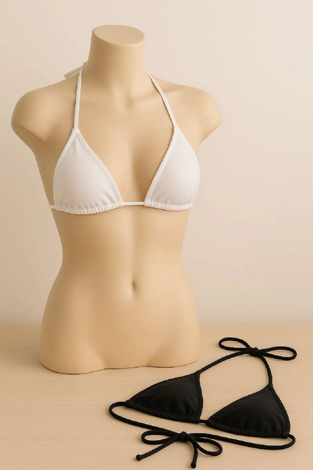 ieg™ Kadın Siyah ve Beyaz Minimal Kesim Üçgen Bikini Üstü