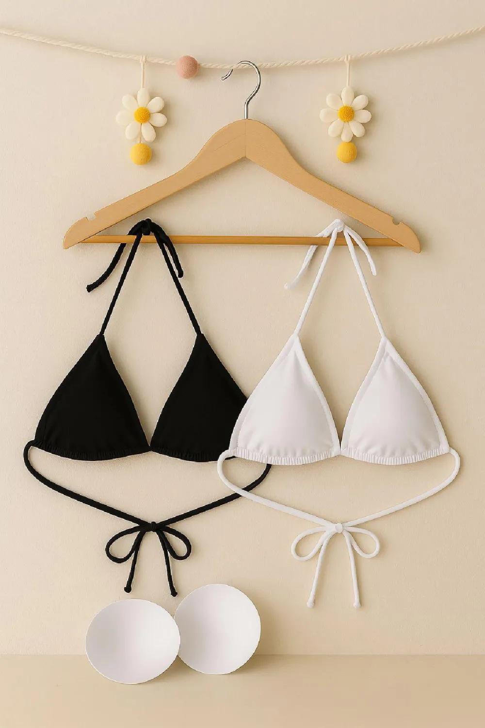ieg™ Kadın Siyah ve Beyaz Minimal Kesim Üçgen Bikini Üstü