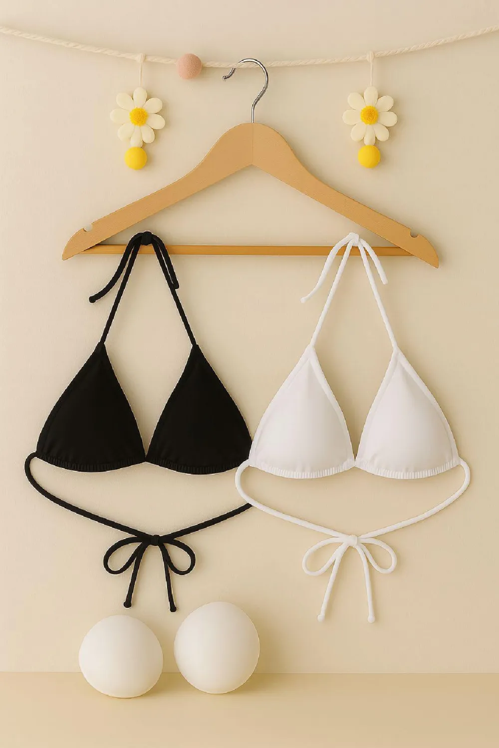 ieg™ Kadın Siyah ve Beyaz Minimal Kesim Üçgen Bikini Üstü