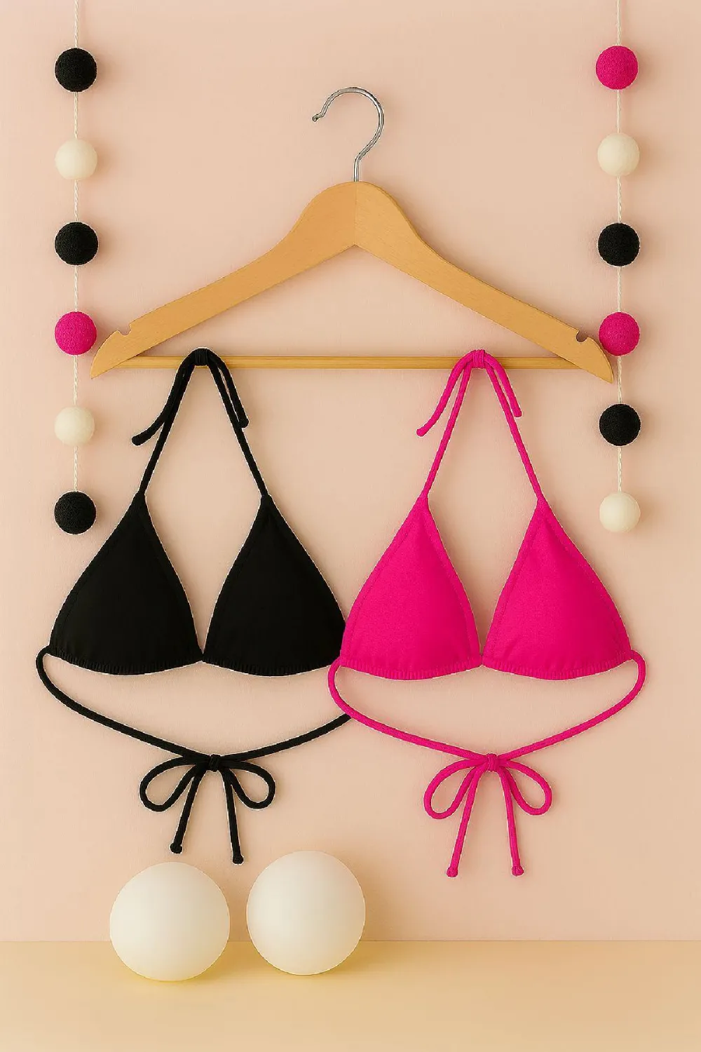 ieg™ Kadın Siyah ve Fuşya Minimal Kesim Üçgen Bikini Üstü