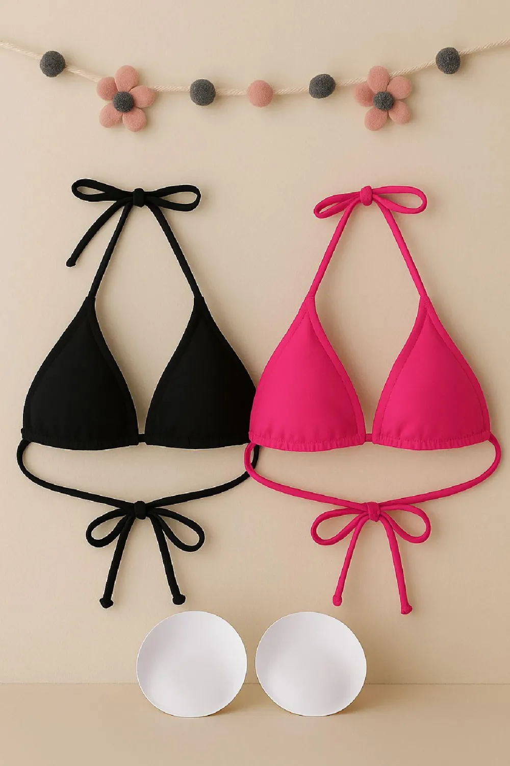 ieg™ Kadın Siyah ve Fuşya Minimal Kesim Üçgen Bikini Üstü