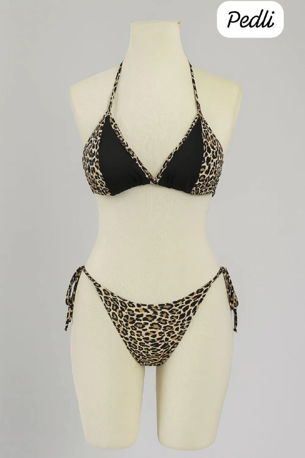 ieg™ Kadın Siyah ve Leopar Detaylı Yandan Bağlamalı Bikini Takımı