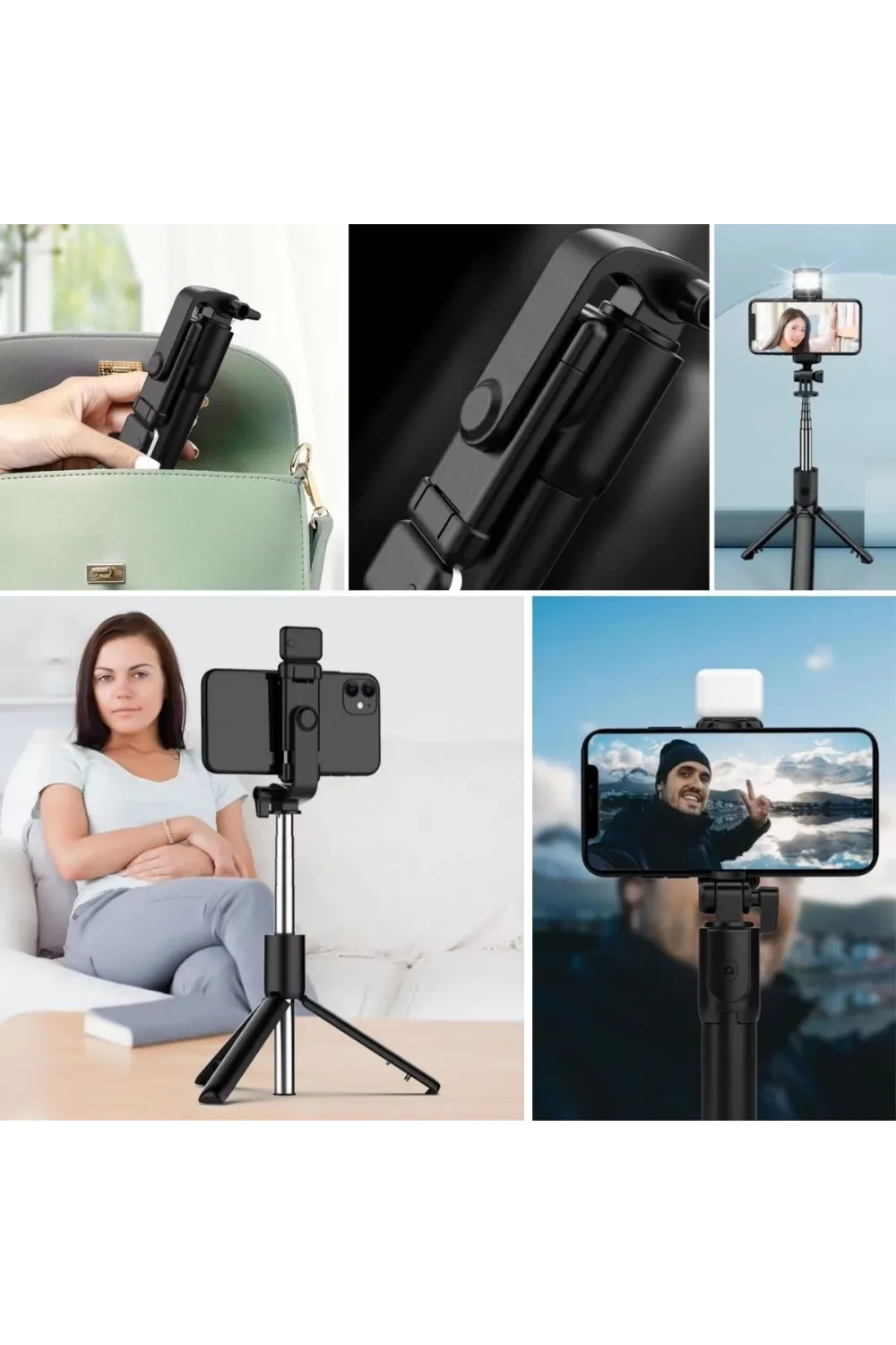 Kendiliğinden LED Işıklı Kumandalı Uzayabilen Selfie Çubuğu,Masa Üstü Tripod