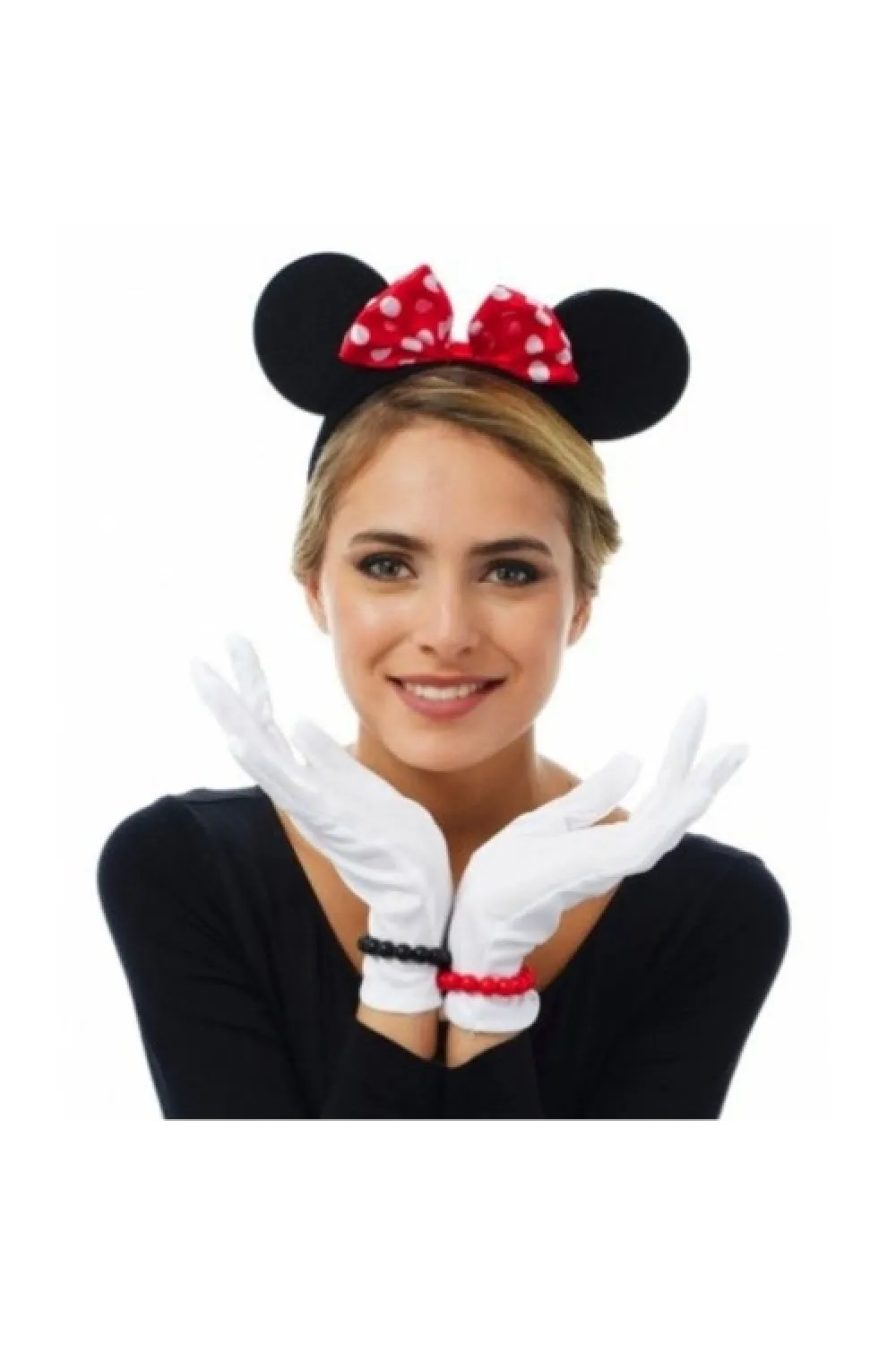 Kırmızı Fiyonklu Minnie Mouse Tacı ve Beyaz Eldiven Seti